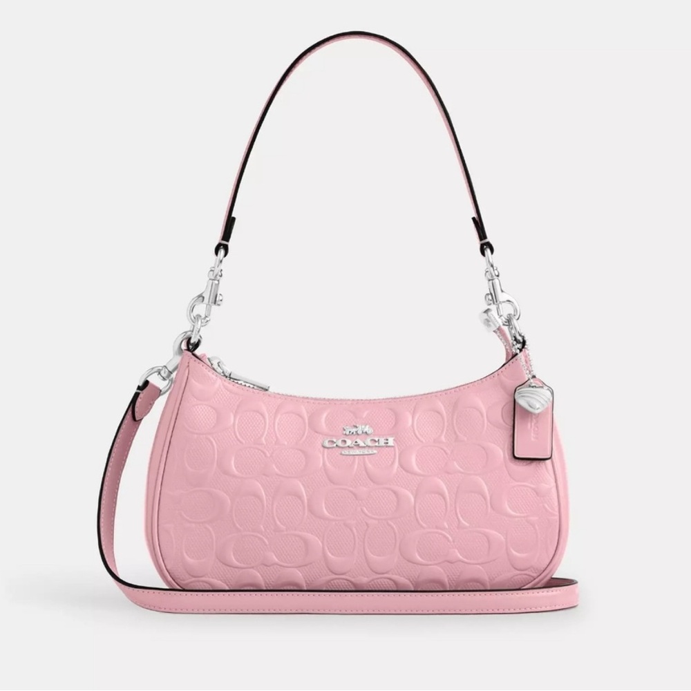 New Coach Teri Shoulder Bag In Signature Leather With Heart Charm (Pink)